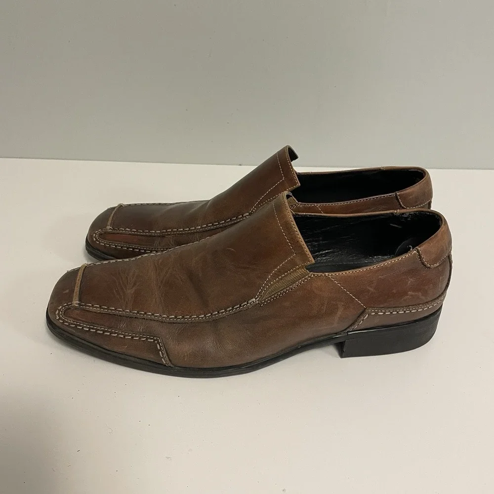 Gordon‎ Rush Shoes Mens 9.5 Square Toe Loafers Brown Leather Casual Slip On